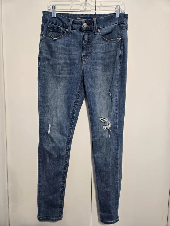 Seven7 Skinny Jeans Size 10 Medium Wash Distressed Stretch Denim High Rise - Picture 1 of 9